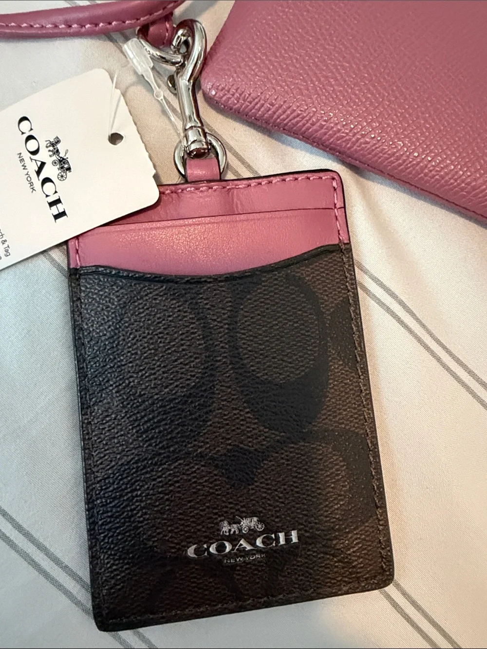 Coach Pink Leather Zip Wristlet with Signature Card Holder
